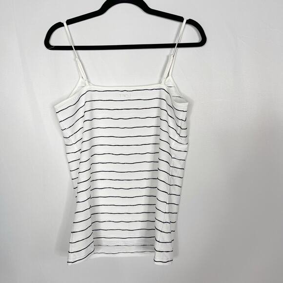Ann Taylor LOFT Medium White Black Textured Stripe Camisole Tank Top Scoop Neck - Picture 2 of 7